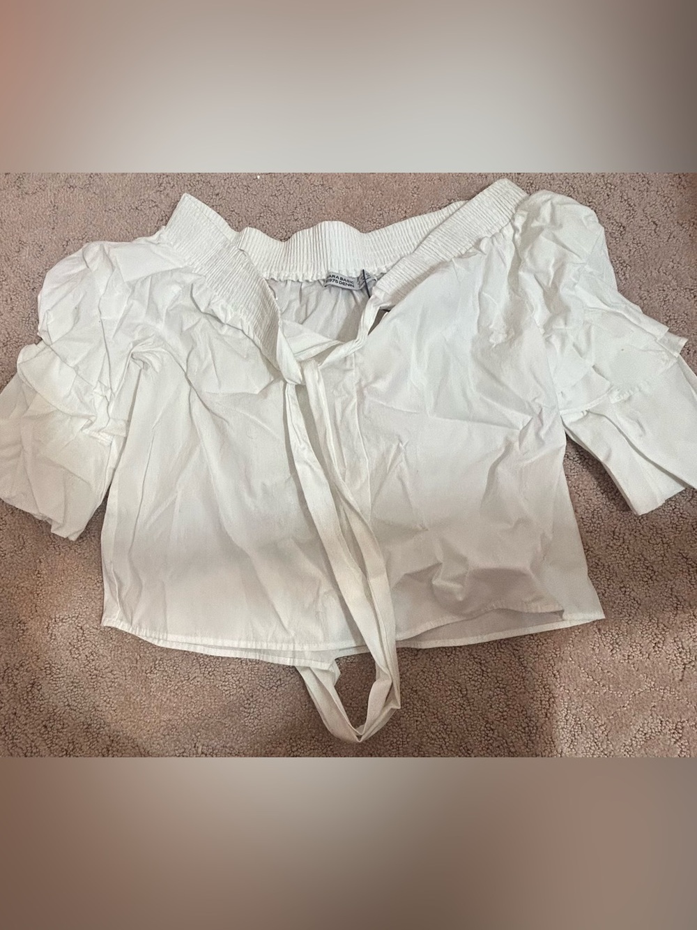 Zara White Off-Shoulder Tie Front Top